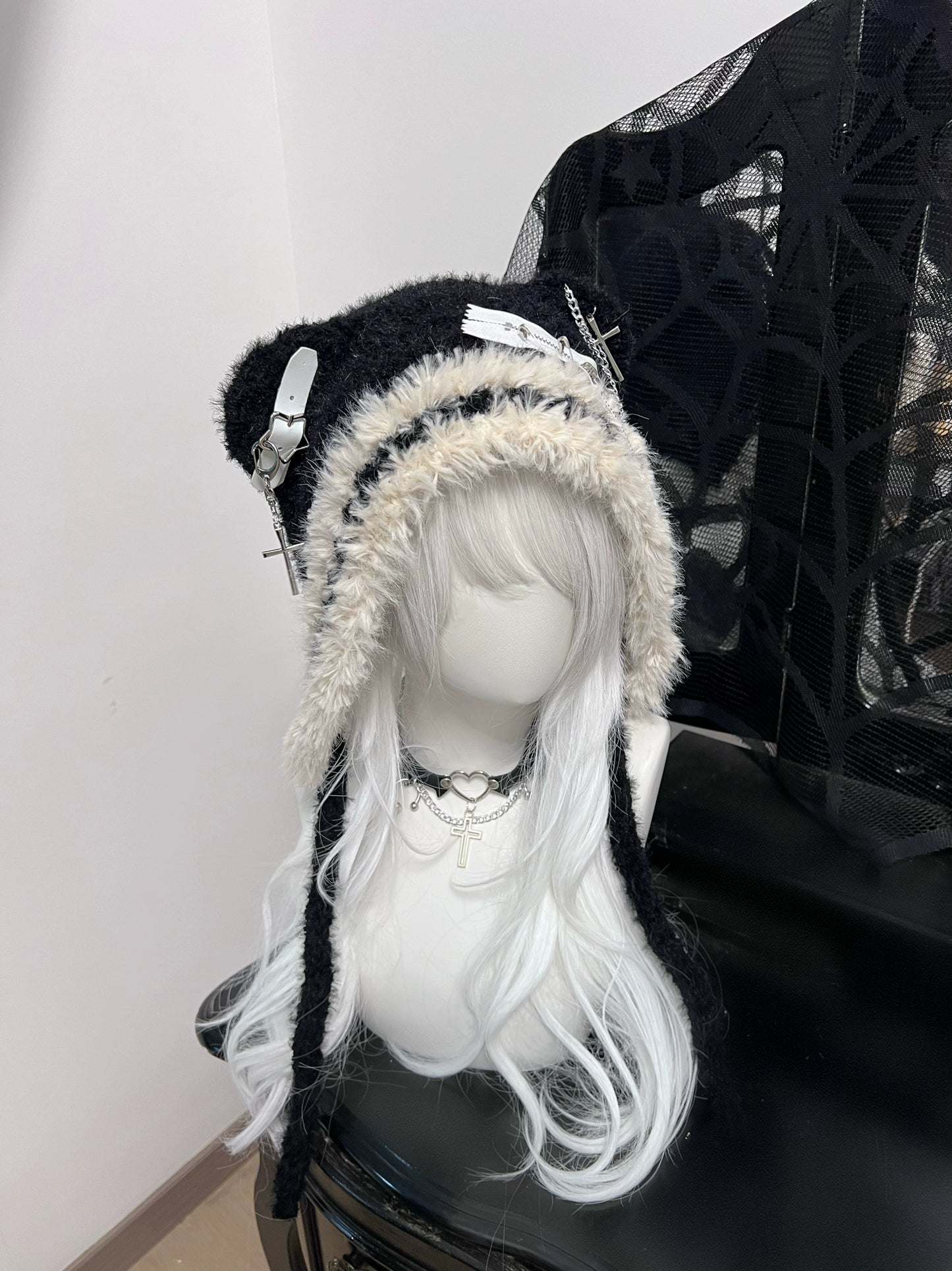 Y2K Polar Bear Ears Gray Black Wool Hats