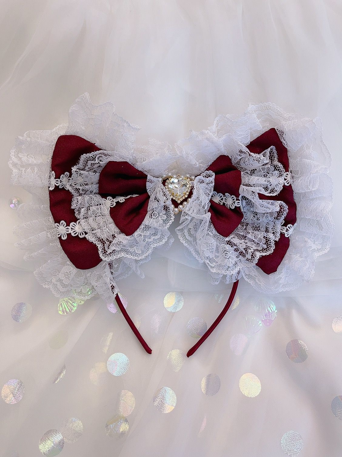 Sweetheart Princess Bow Lace Black Blue Pink Red White Headband Hairband Hair Accessories