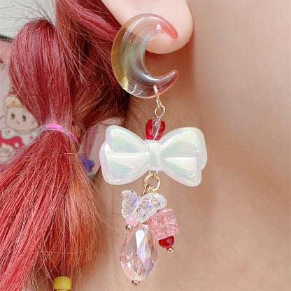 Jelly Crescent Moon Bow Cute Sweet Earrings