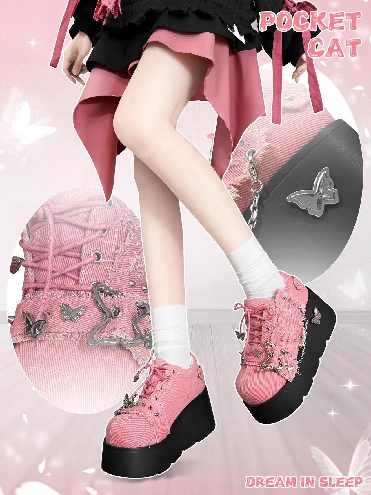 Pocket Cat Y2K Butterfly Dream EGL Canvas Platform Shoes