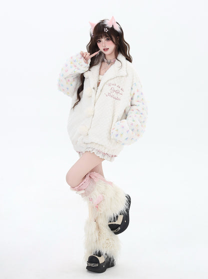 Crazy Girl Full Sugar Girl White Plush Jacket