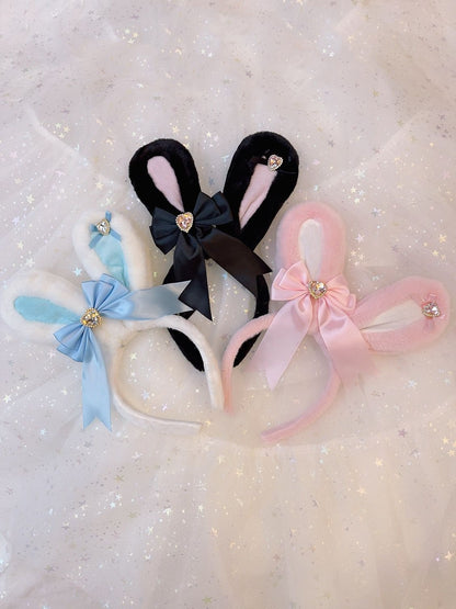 Sweetheart Princess Plush Rabbit Ears Diamond Heart Winter Hairband Headband