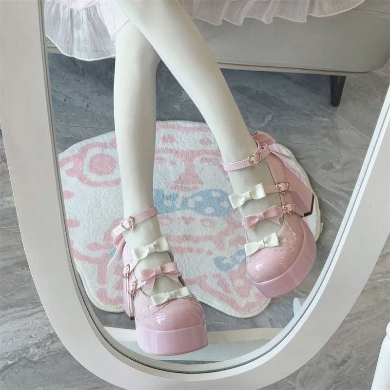 Cookie Sauce Love Butterfly Tripe Straps Black White Pink Blue High Heels Shoes