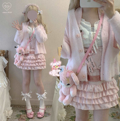 Dormir Doll EGL Satin Bow White Pink Black Layered Cake Mini Skirt