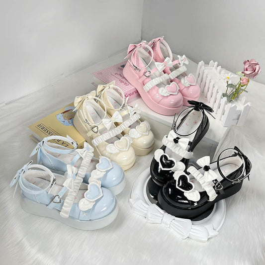 Love Letter Sweet Cupid Lolita Heart Black Pink Blue Beige Mary Jane High Heels Shoes