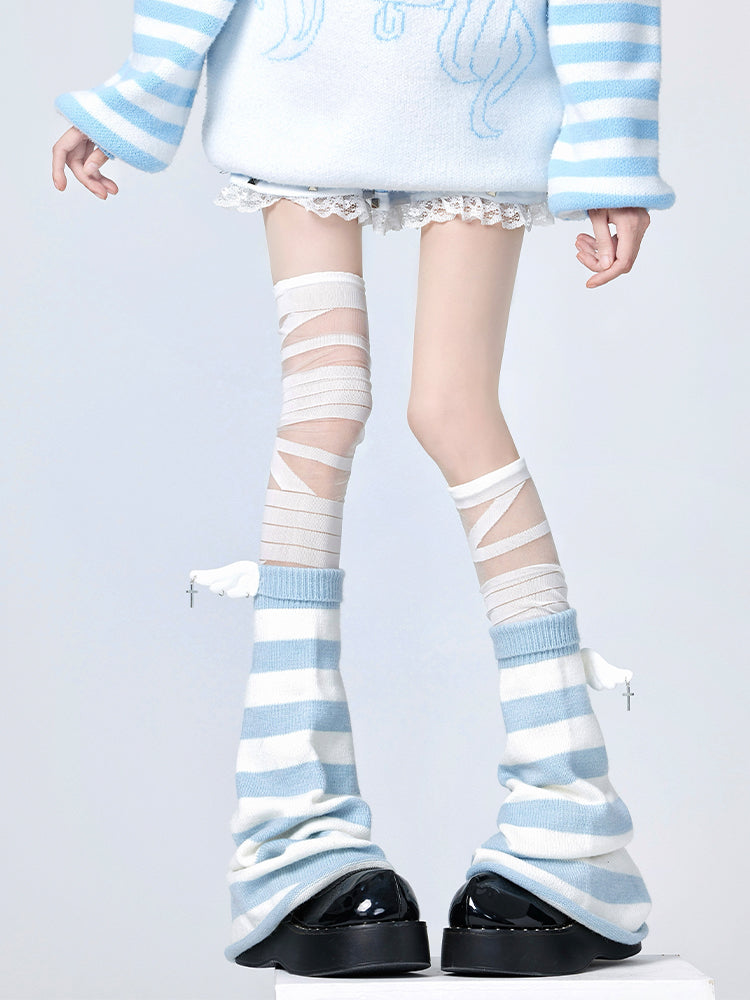 Y2K Cross Sky Blue & Pink Leg Warmers Mummy Stockings Set