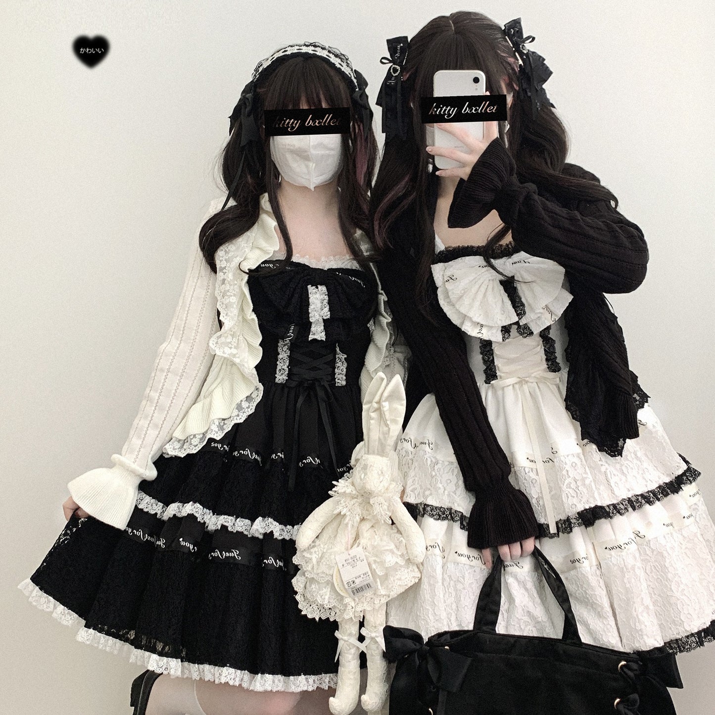 Kitten Bullet Lace Rose Story Black White Dress