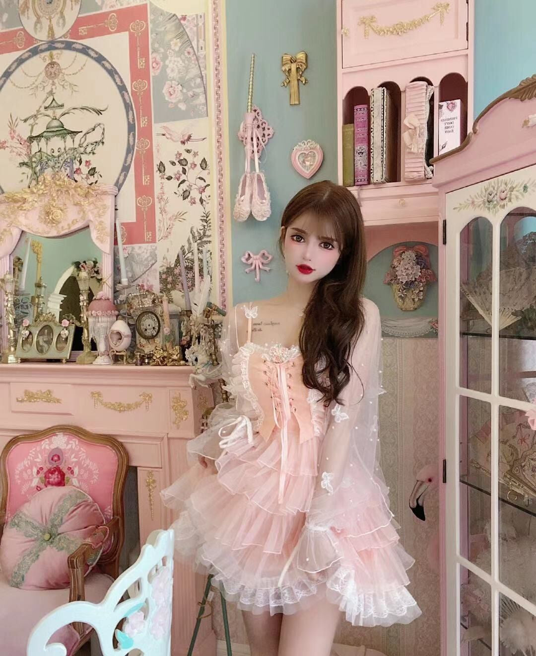 Sweetheart Princess Fairy Strap Cake Peach Pink Dress