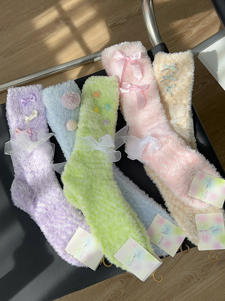 Winter Y2K Cute Colorful Plush Coral Fleece Thick Socks 5 Patterns Pairs Sets