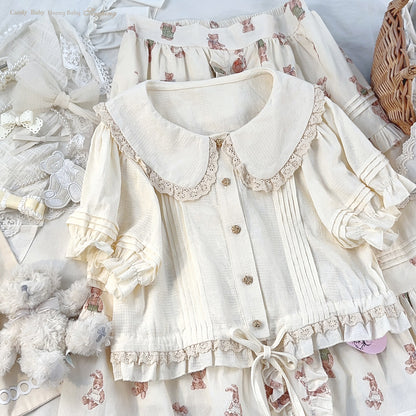 Dormir Doll Vintage Doll Lace Short Sleeve Cream White Shirt Blouse Top