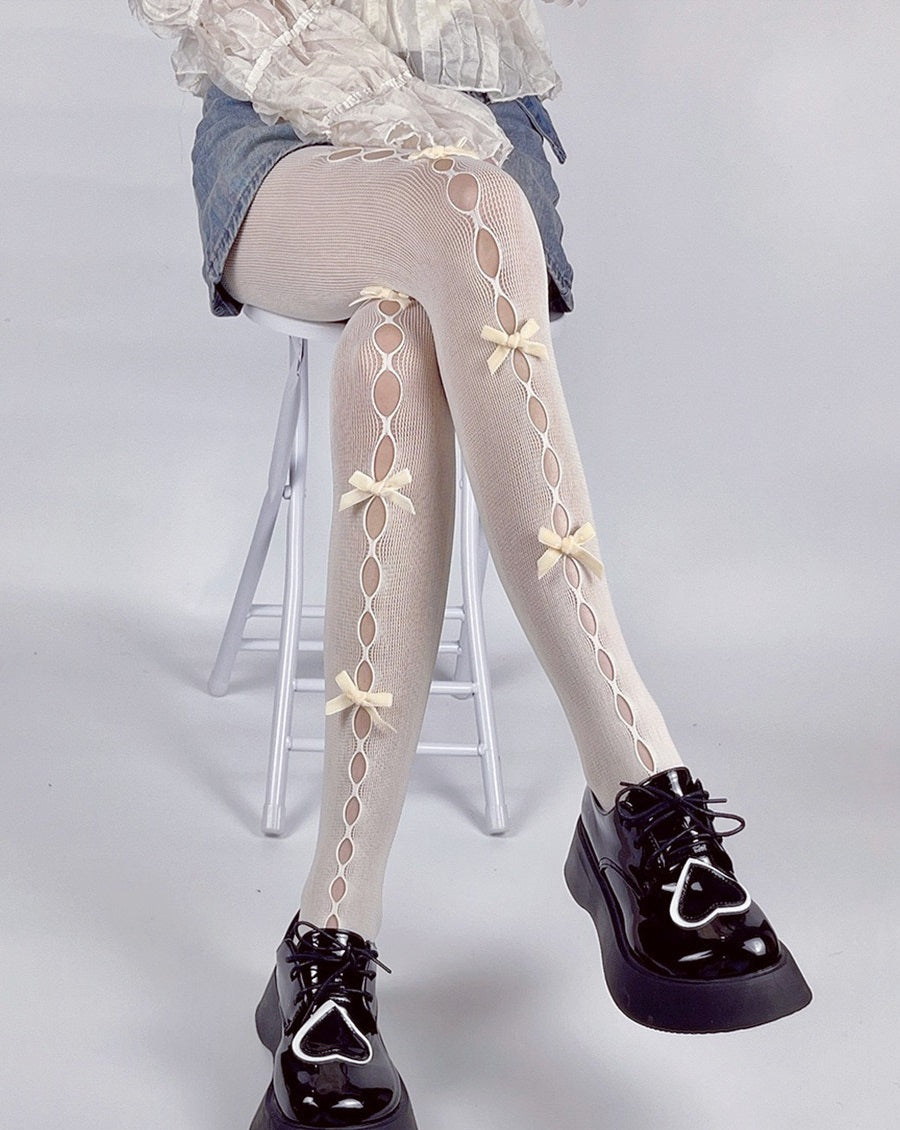 Lolita Bow Lace Hollow White Pink Red Purple Black Tights Stockings