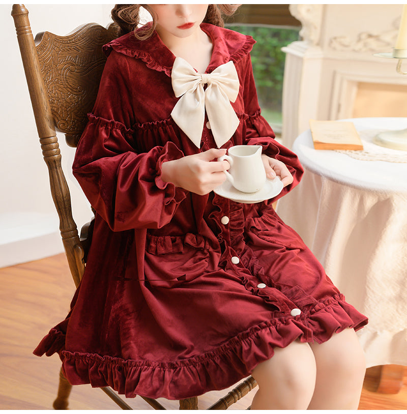 Winter Autumn Soft Cute Sweet Lace White & Scarlet Red Coat