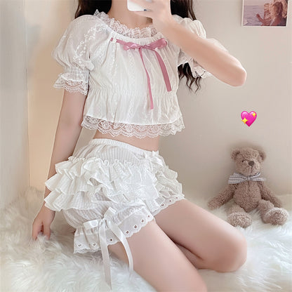 Lolita Lace Ruffled Black & White Bloomers Shorts