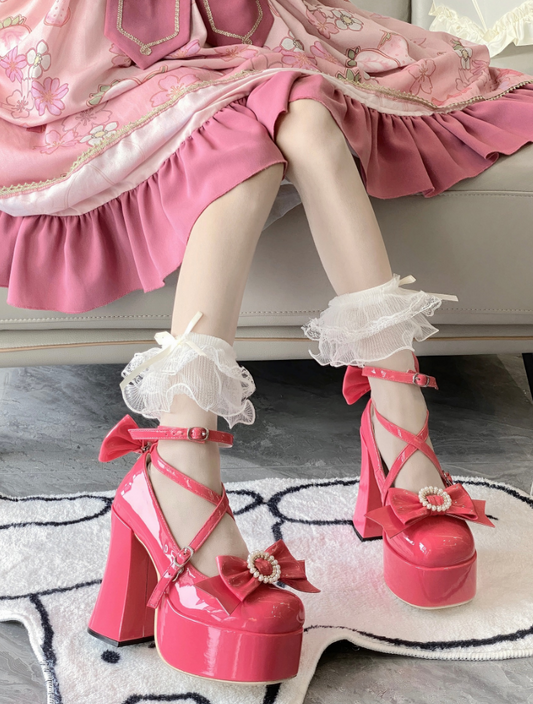 Walpurgis Night Pearl Wreath Bow Sweet Princess EGL High Heels Shoes