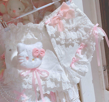 Candy Fairy Coquette Kitty Cat White Denim Lace Shorts