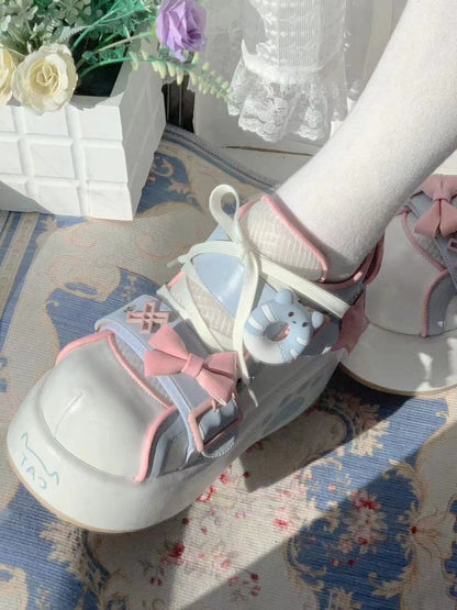 Moeka Chan Blue & Pink Paw Lolita Princess Thick Sole Shoes