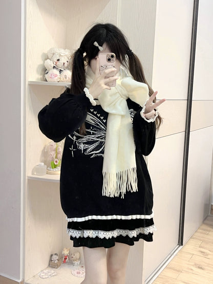 Luyu Soft White Pink Blue Knit Sweater & Skirt & Scarf Three Piece Set