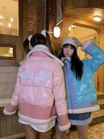 Y2K White Plush Devil Wings Pink Winter Jacket