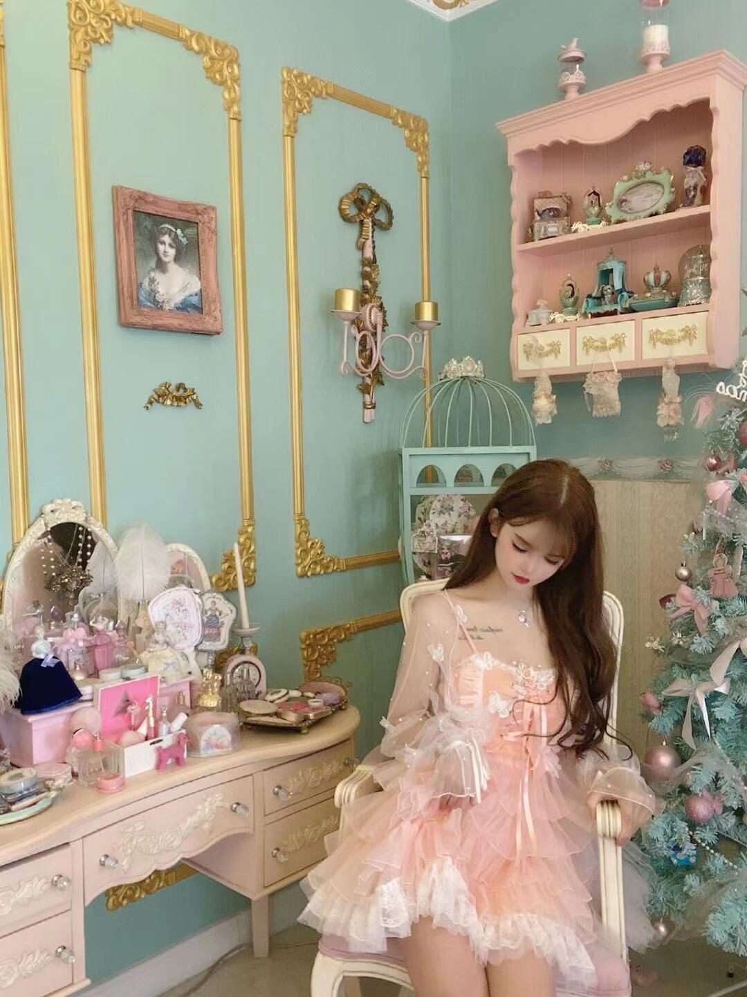 Sweetheart Princess Fairy Strap Cake Peach Pink Dress