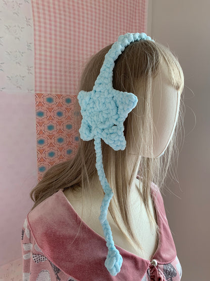 Handmade Crochet Fantasy Plush Star Pink Blue Y2K Winter Earmuffs