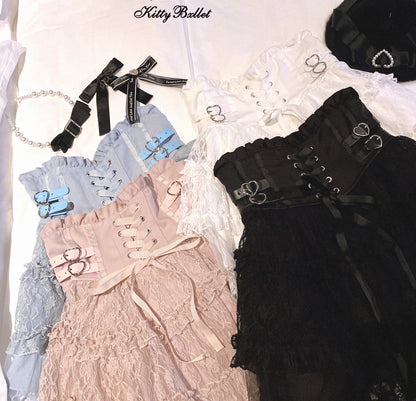 Kitten Bullet Rose Heart Palpitation White Pink Blue Black Skirt