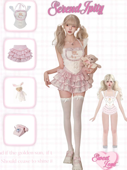 Serendipity Pink Puff Bear Camisole Top & Skirt Two Piece Set