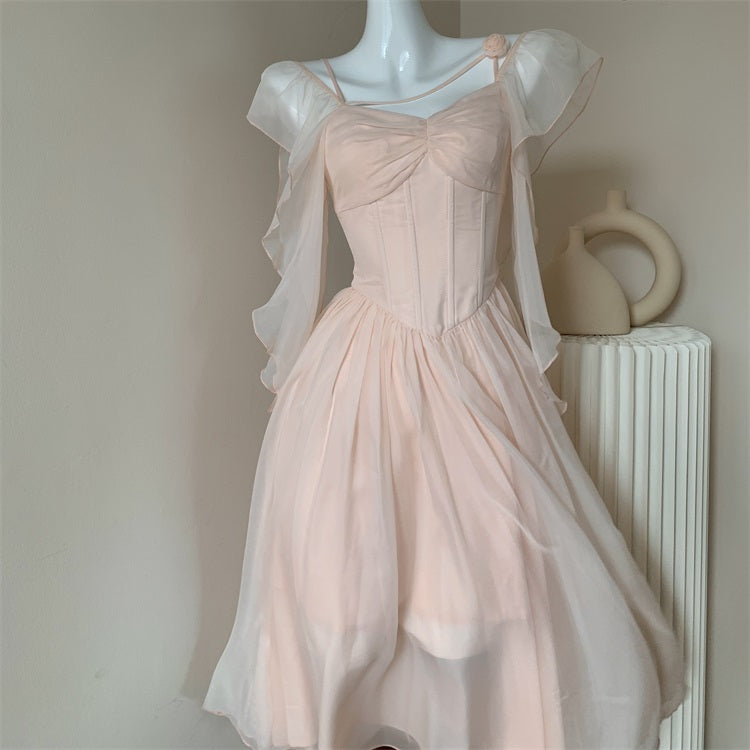Princess White & Pink Pastel Off Shoulder Dress