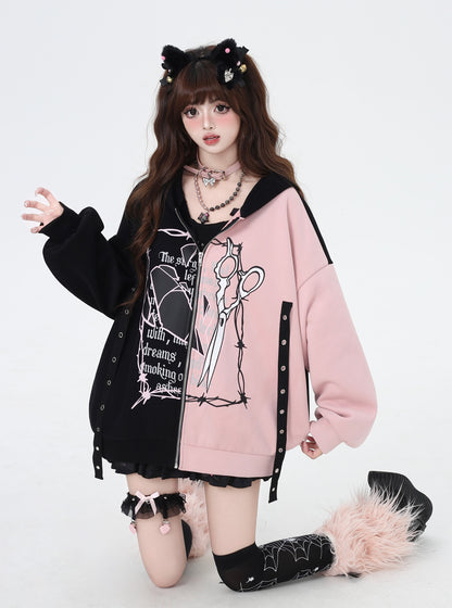 Crazy Girl Scissors Heart Pink Black Red Jacket Hoodie