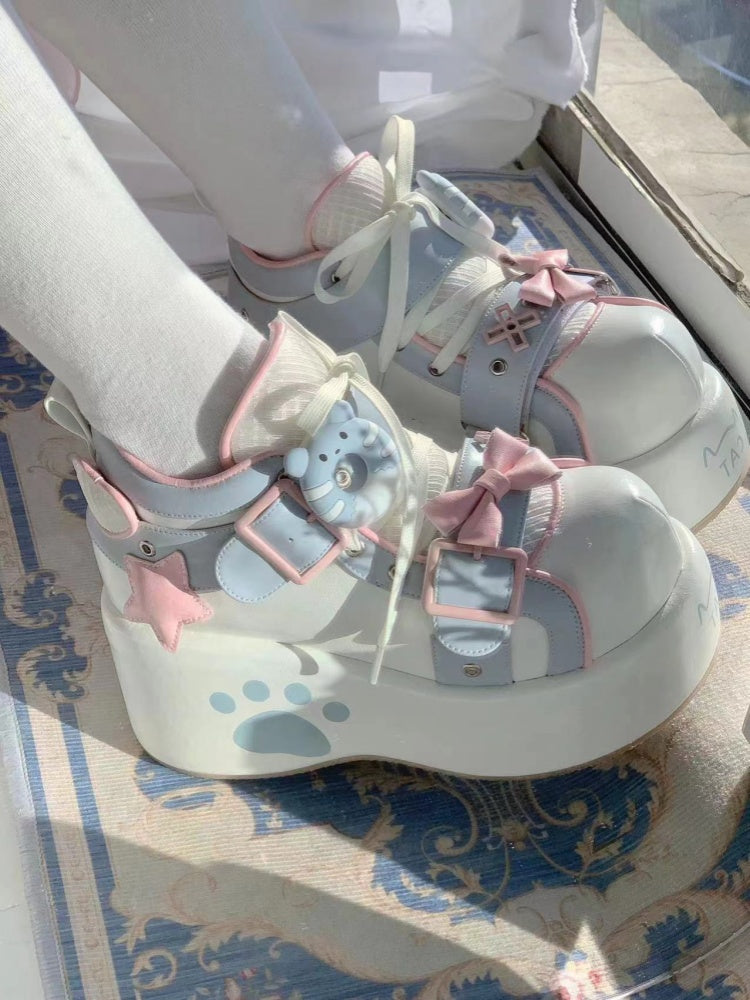 Moeka Chan Blue & Pink Paw Lolita Princess Thick Sole Shoes