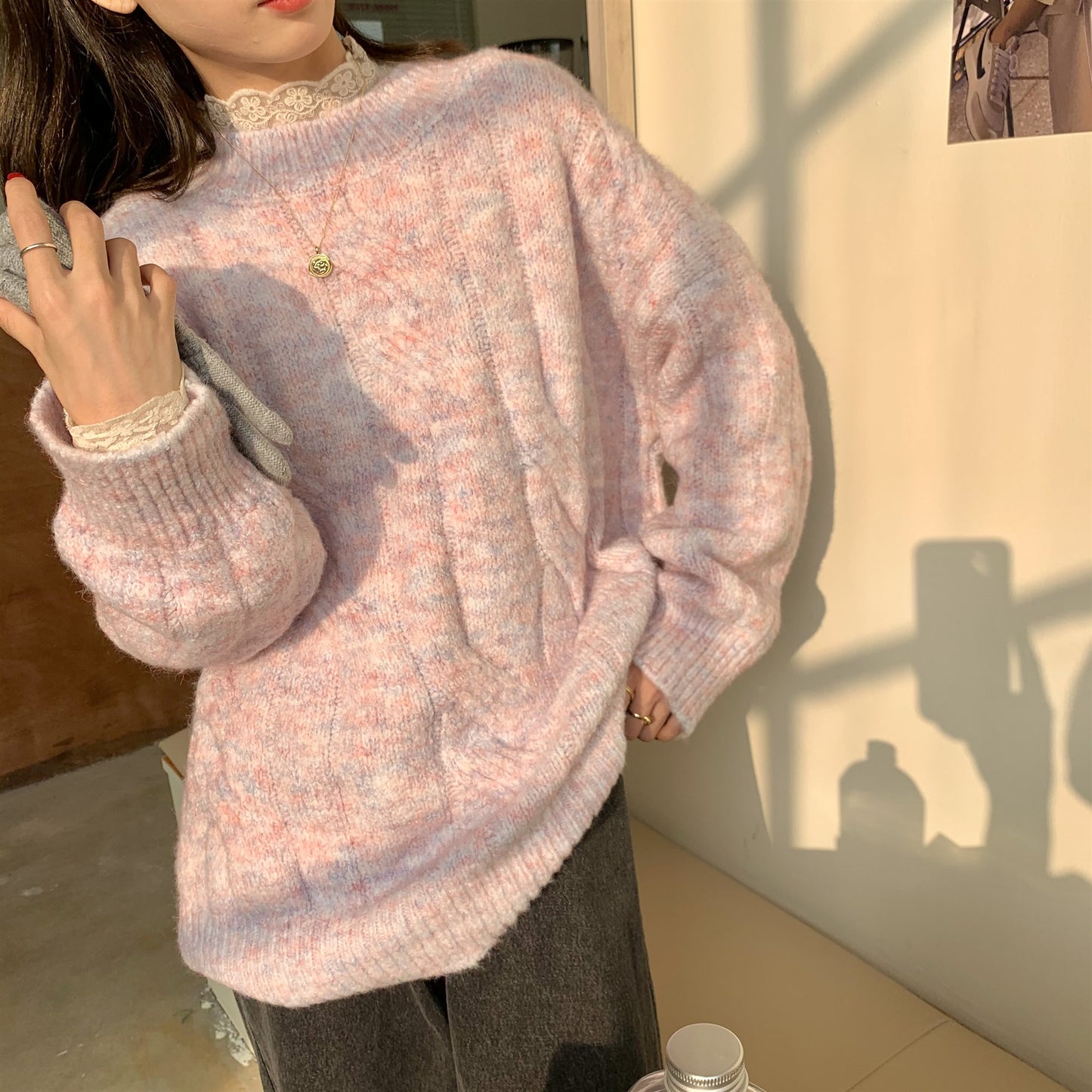 Plus Size Oversize Autumn Winter Knit Soft White Pink Sweaters