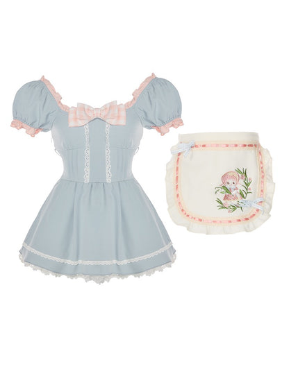 Serendipity Cute Farm Girl Blue Maid Cosplay Sweet Dress & Apron Two Piece Set