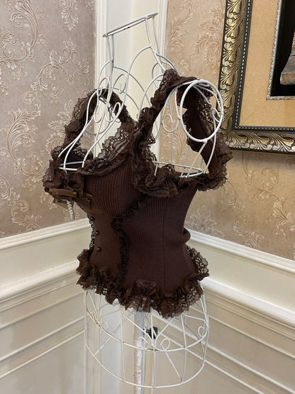 Sweetheart Princess Pretty Elegant Lace Black White Brown Camisole Top