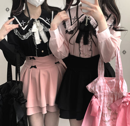 Kitten Bullet Jirai Kei Love Ban Bow Ruffle Black Pink Skirt