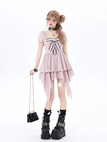 Crazy Girl Love Formula Black Pink Puff Sleeve Dress