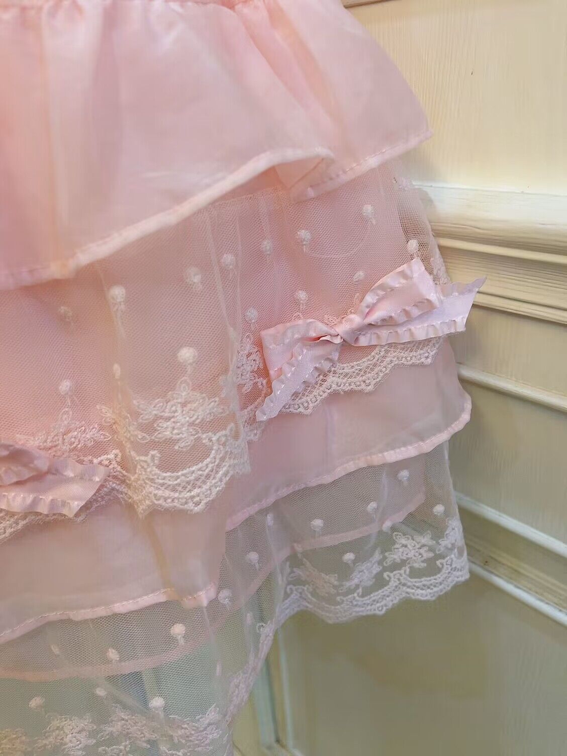 Sweetheart Princess Pastel Pink Cake Layered Lace Elastic Mini Skirt
