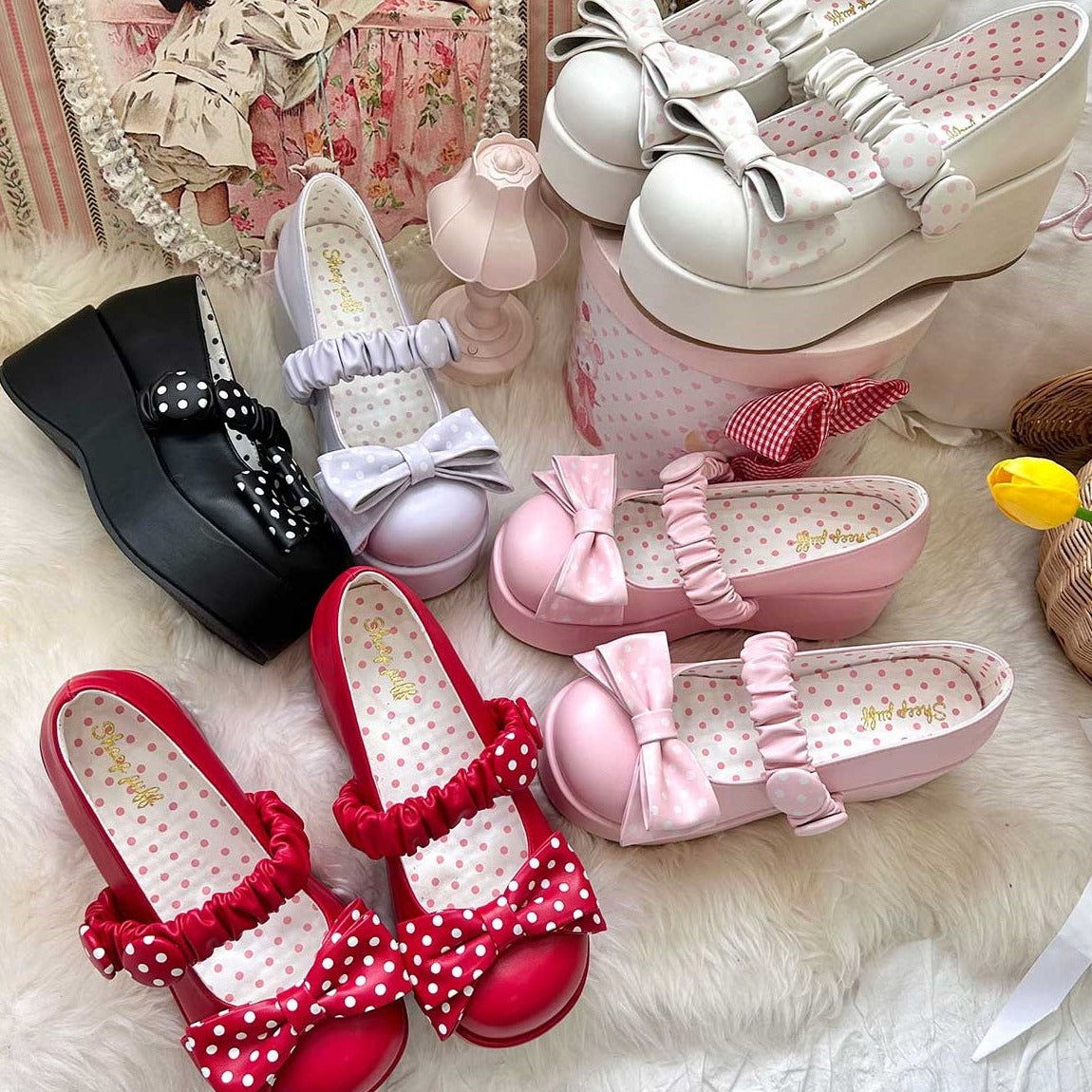 Puffy Sheep EGL Polka Dot Bow Platform Shoes