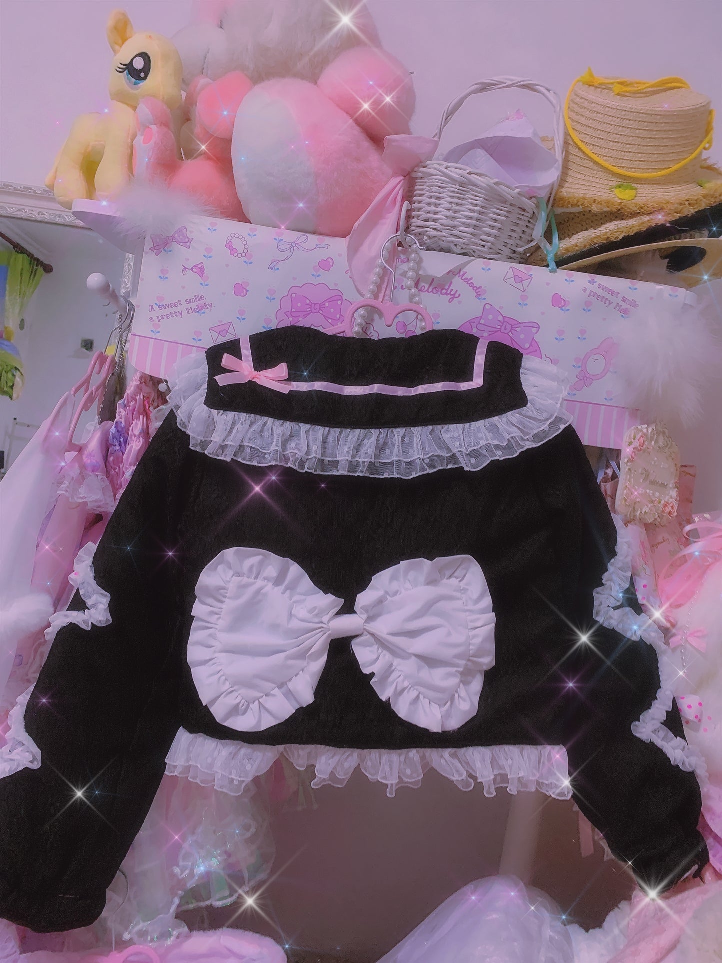 Candy Fairy Sailor Collar Ruffled Blue Pink Black Bow Winter Jacket