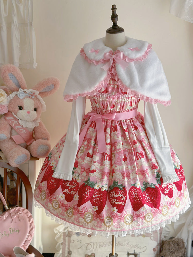 Lolita Cute Little Rabbit Ears Pink & White Winter Cape