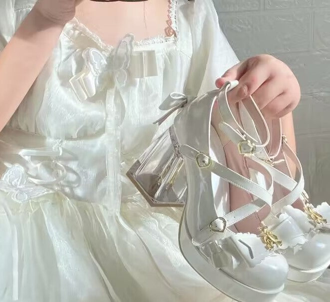 Moeka Chan Lolita Red Dream Bear Transparent Glass High Heels Shoes