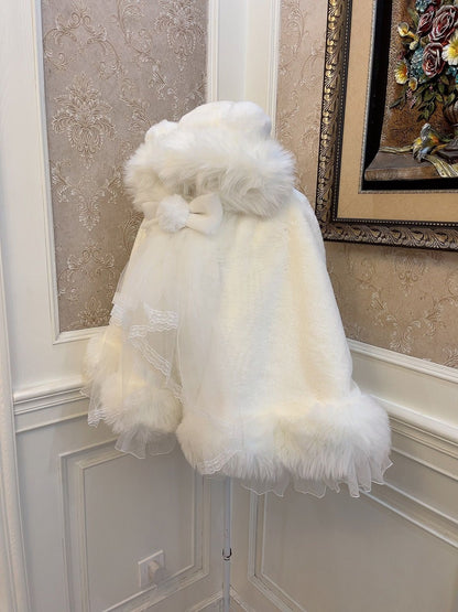 Sweetheart Princess Winter White Polar Bear Ears Fur Hooded Cloak Cape Jacket