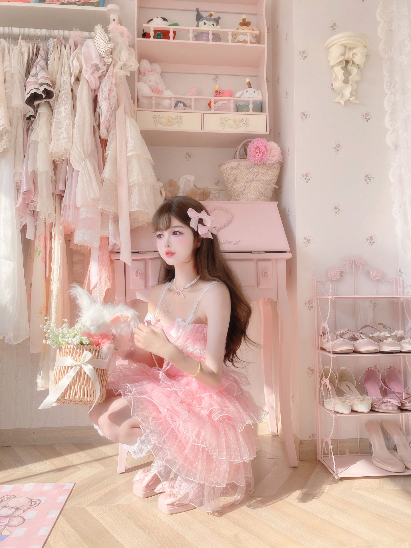 Candy Fairy Coquette Light Pink Party Princess Ruffled Strap Dress