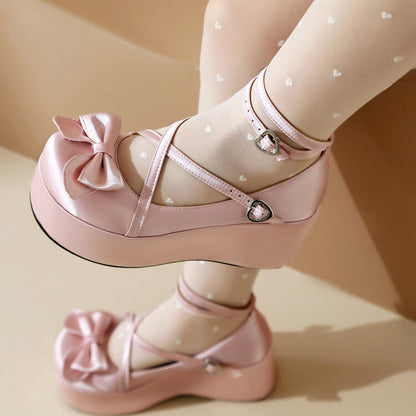 Elegant Cross Strap Princess Black & Pink Satin Shoes