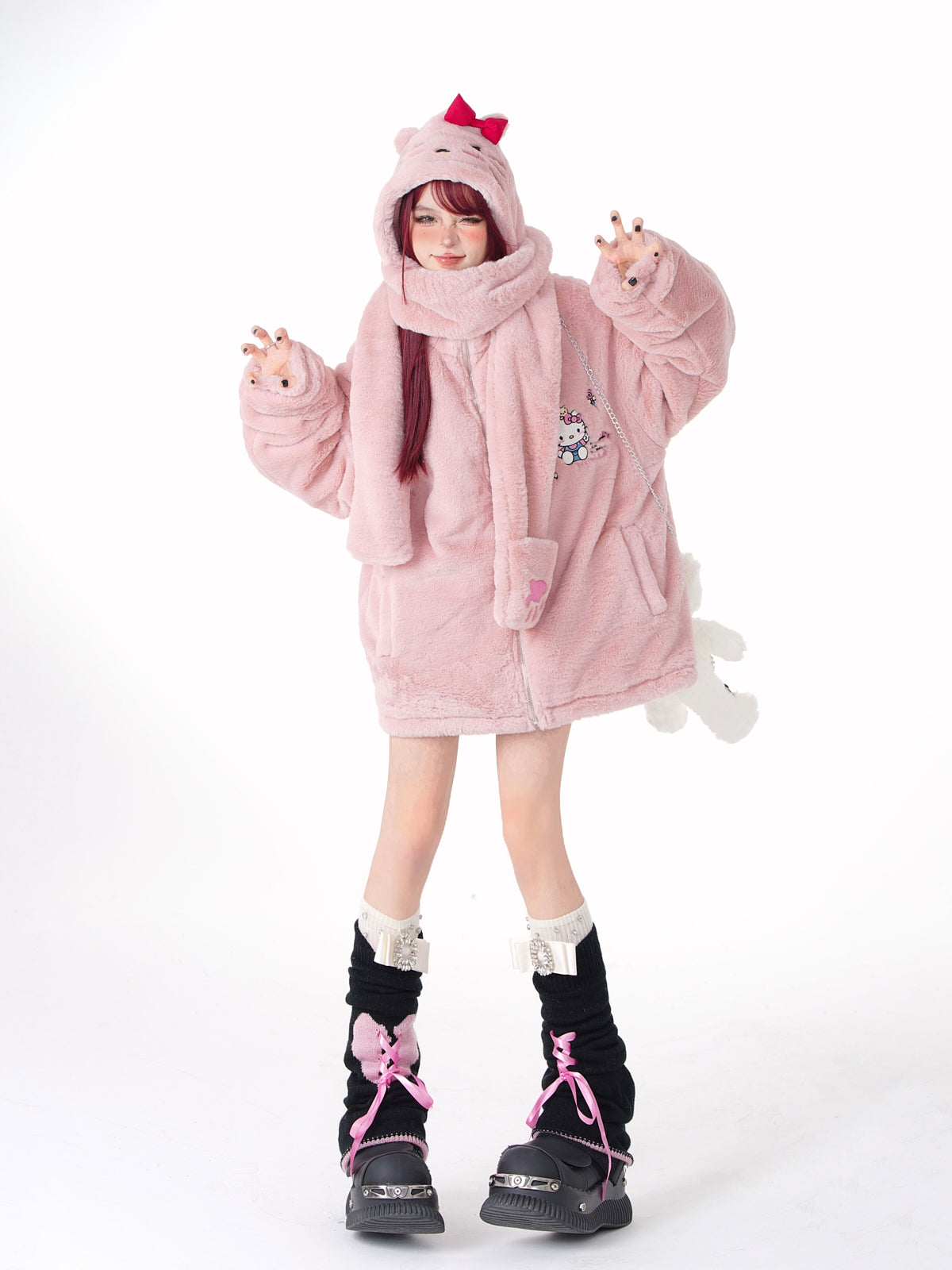 Young Eyes Kitty Cartoon Fall Winter Detachable Hat Plush Jacket