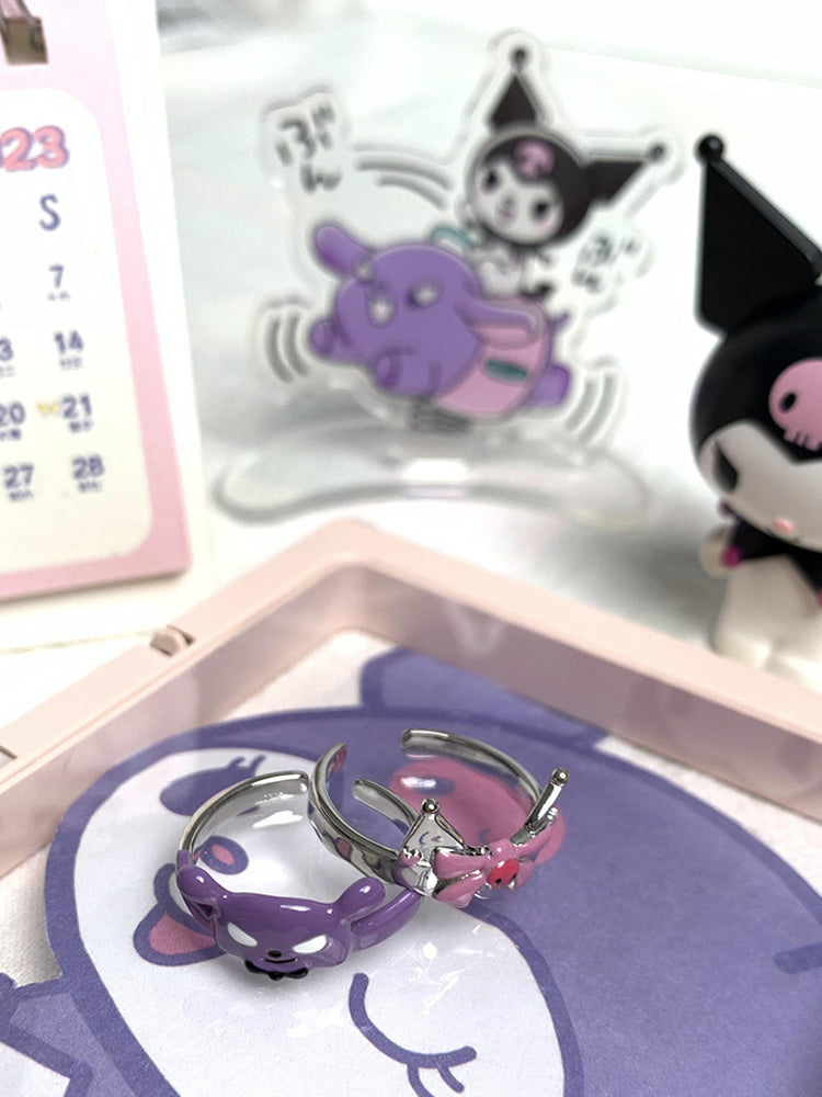 Handmade Cartoon Purple Devil Baku Cute Couples Ring Accessories