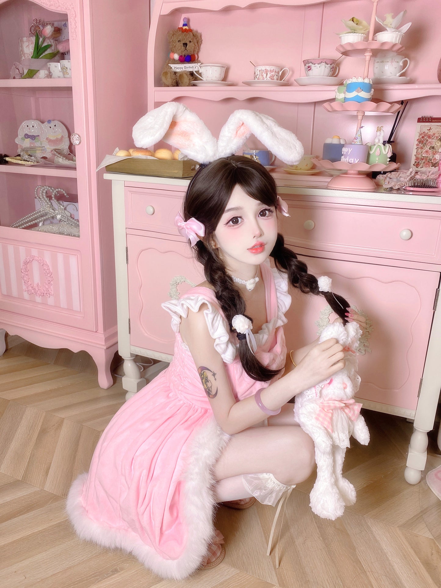 Candy Fairy Cosplay Cute Plush Velvet Fur Pink Princess Dress