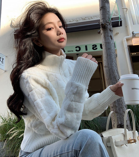 Winter Classy Fluff White Zipper Sweater Jacket