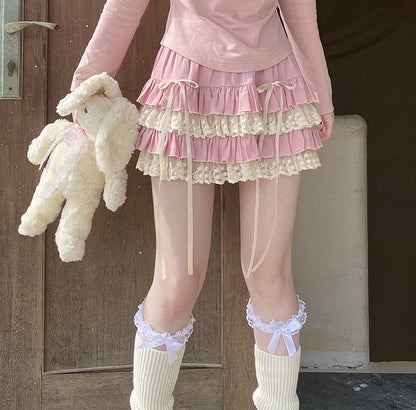 Soft Lucy Candy Lolita Ballet Style Ruffled Pink Mini Skirt