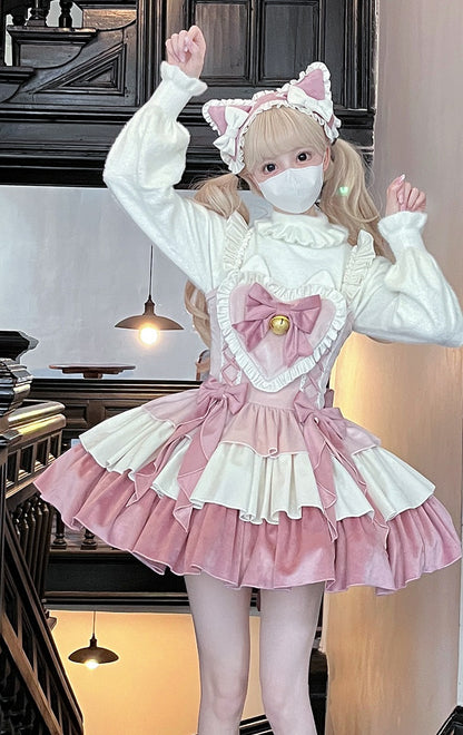 Sakurahime Lolita EGL Pink Heart Cat Girl Strap Dress