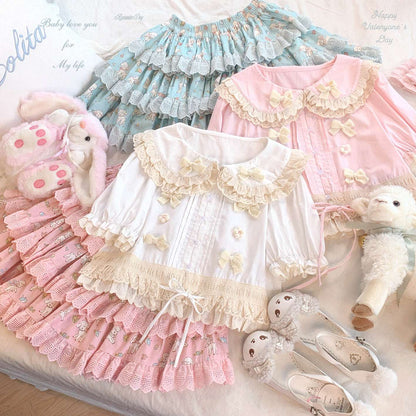 Dormir Doll Lolita Lace Beige White & Pink Cotton Lolita Shirt Blouse