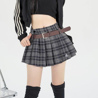 Young Eyes Maillard Summer Black Brown Plaid Mini Skirt